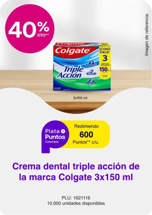 Redimiendo 600 Puntos Colombia Crema dental  Triple Accion 3x150 ml