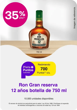 Redimiendo 700 Puntos Colombia en Ron Gran reserva 12 años botella (750 ml)