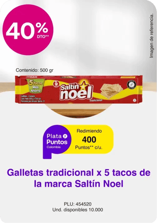 Redimiendo 400 Puntos Colombia Galletas Saltín Noel Tradicional x5 tacos 500 gr