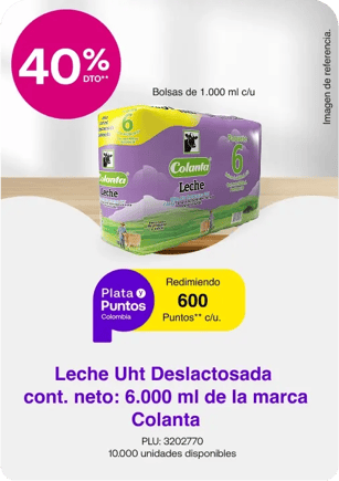 Redimiendo 600 Puntos Colombia en Leche Uht Deslactosada cont neto: 6.000 ml