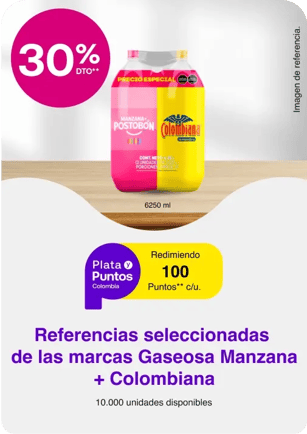 Redimiendo 100 Puntos Colombia en Gaseosa Manzana POSTOBON 3.125L + Colombiana 3.125L (6250 ml)